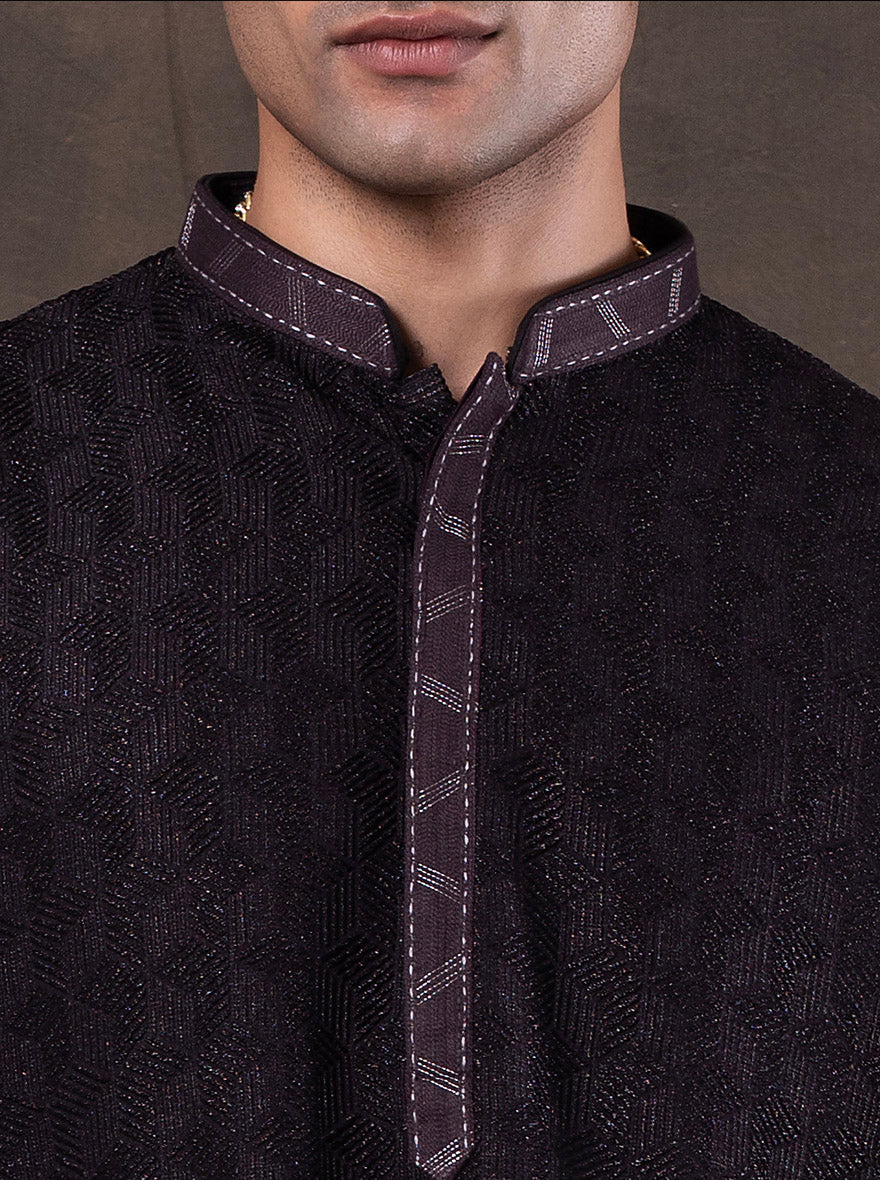 Dark Purple Self Design  Kurta Pajama | Virasana