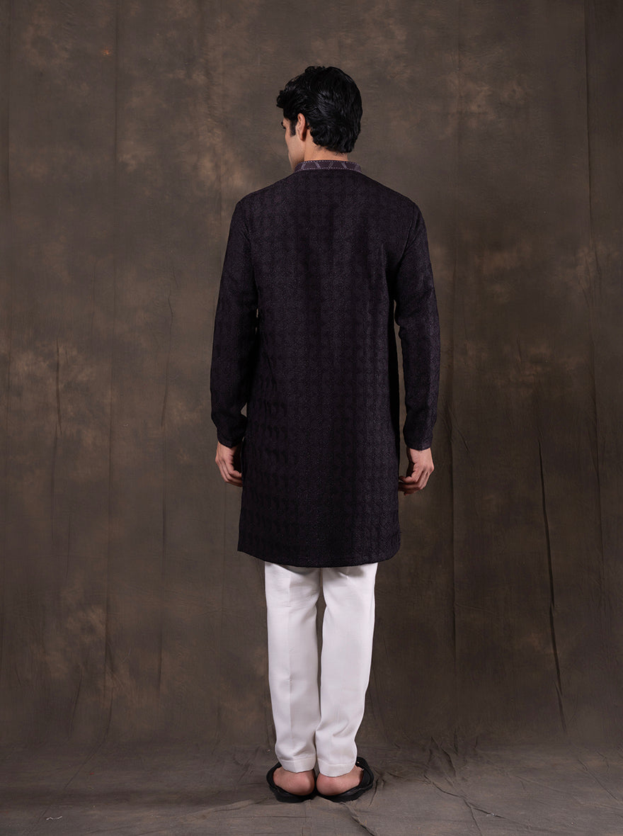 Dark Purple Self Design  Kurta Pajama | Virasana