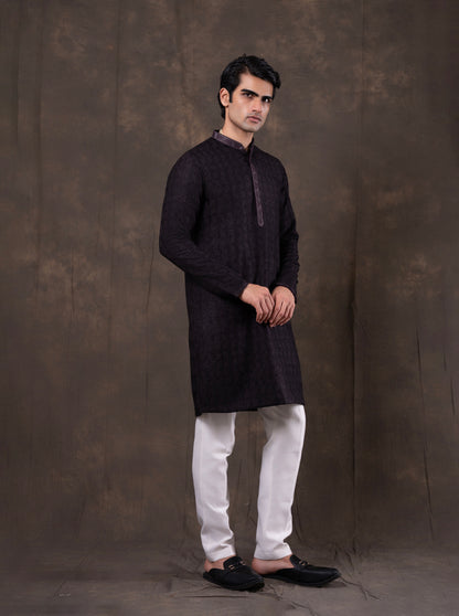 Dark Purple Self Design  Kurta Pajama | Virasana