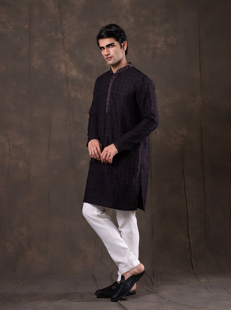 Dark Purple Self Design  Kurta Pajama | Virasana