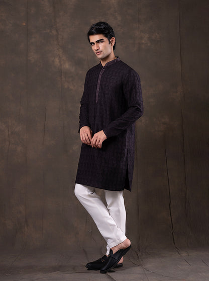 Dark Purple Self Design  Kurta Pajama | Virasana