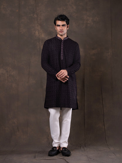 Dark Purple Self Design  Kurta Pajama | Virasana