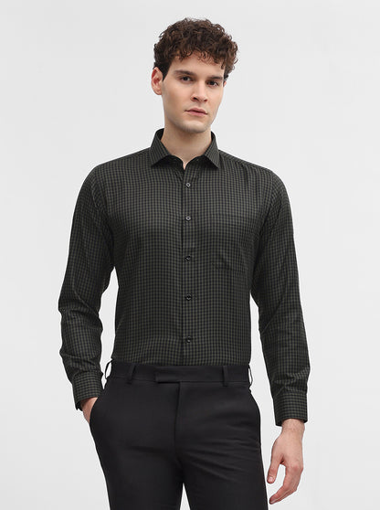 Green Checked Slim Fit Formal Shirt | Greenfibre