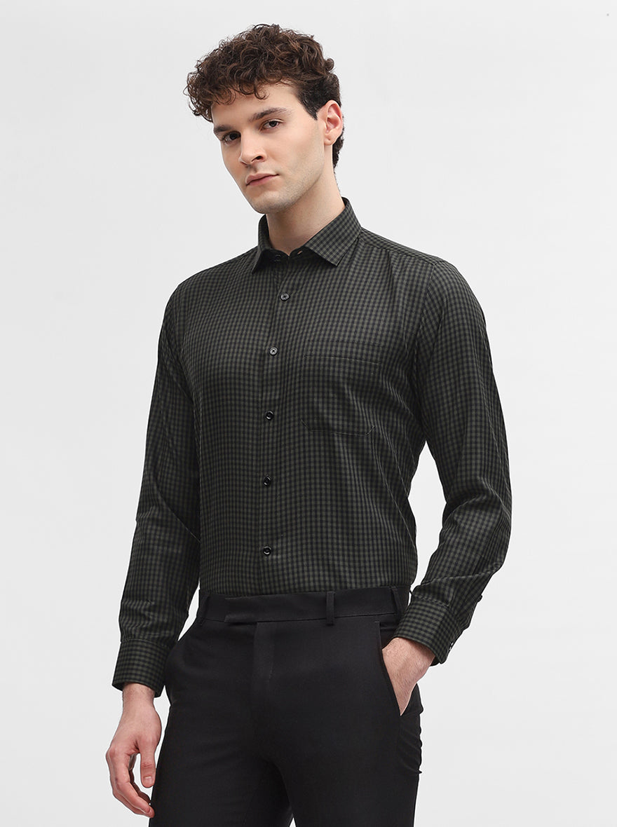 Green Checked Slim Fit Formal Shirt | Greenfibre