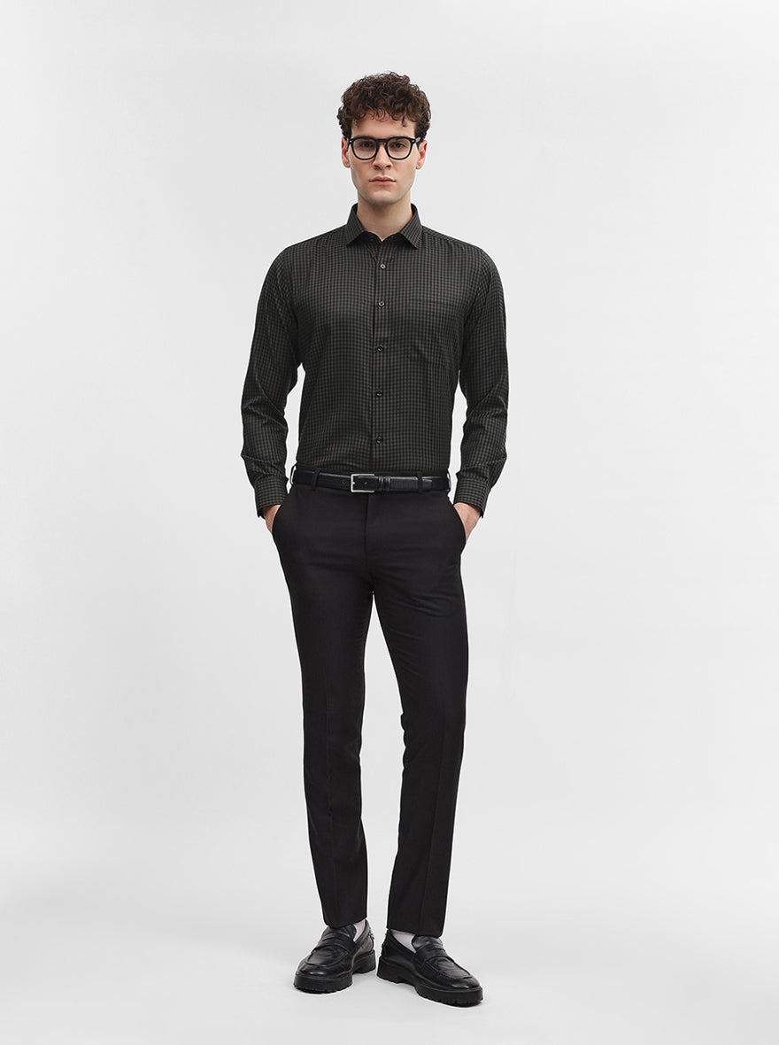 Green Checked Slim Fit Formal Shirt | Greenfibre
