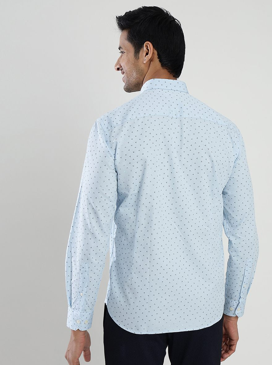 Light Blue Printed Slim Fit Semi Casual Shirt | JadeBlue