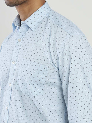 Light Blue Printed Slim Fit Semi Casual Shirt | JadeBlue