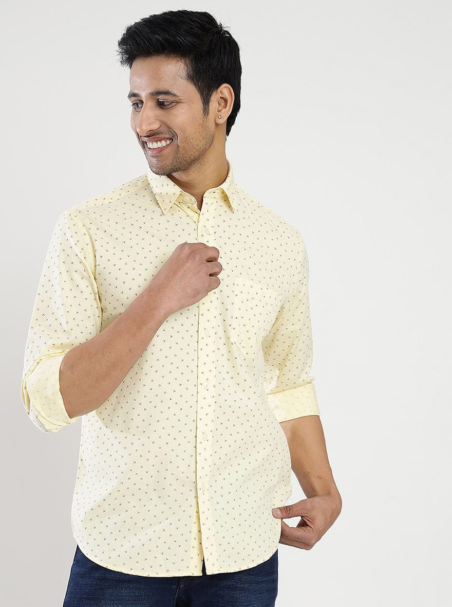 Yellow Printed Slim Fit Semi Casual Shirt | JadeBlue