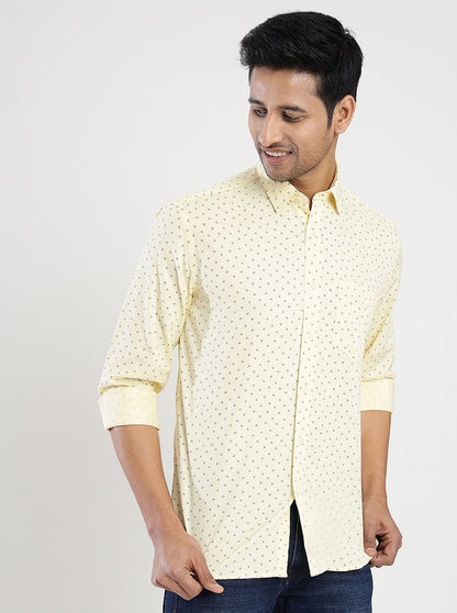 Yellow Printed Slim Fit Semi Casual Shirt | JadeBlue