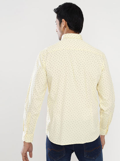 Yellow Printed Slim Fit Semi Casual Shirt | JadeBlue
