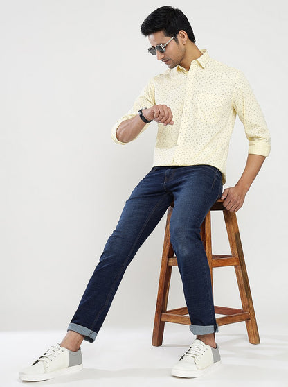 Yellow Printed Slim Fit Semi Casual Shirt | JadeBlue