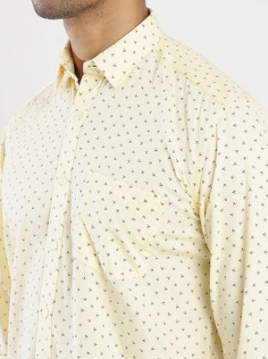Yellow Printed Slim Fit Semi Casual Shirt | JadeBlue