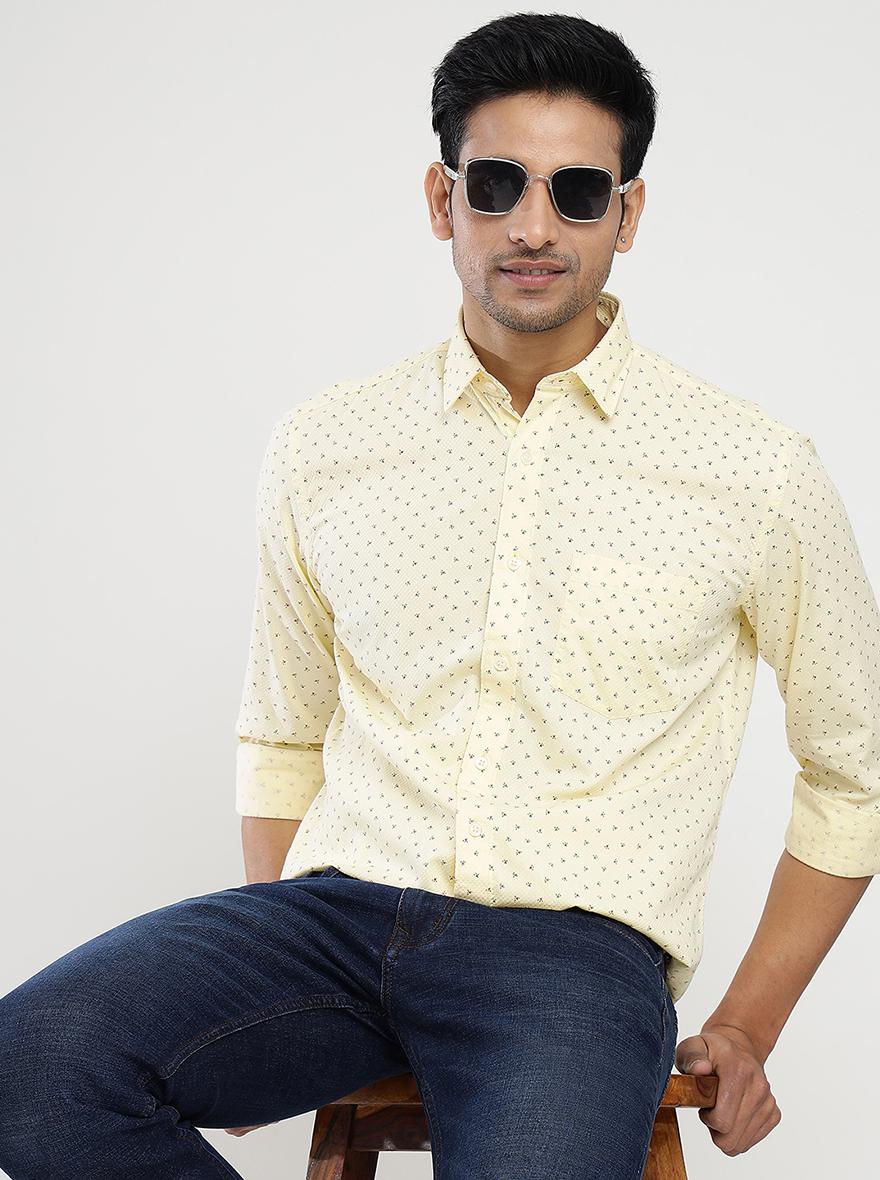 Yellow Printed Slim Fit Semi Casual Shirt | JadeBlue