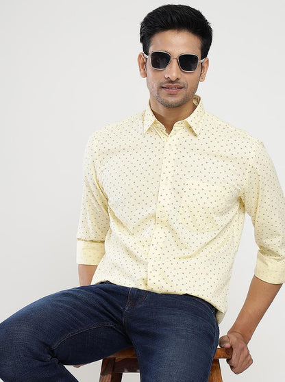 Yellow Printed Slim Fit Semi Casual Shirt | JadeBlue