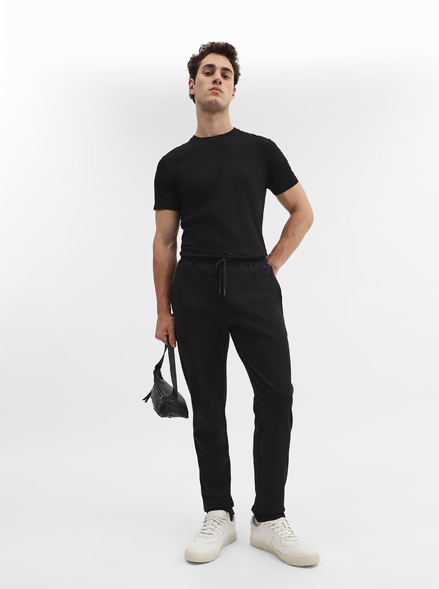 Black Solid Slim Fit Track Pant | Greenfibre