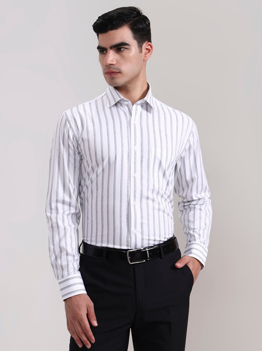 White Striped Regular Fit Formal Shirt | JadeBlue