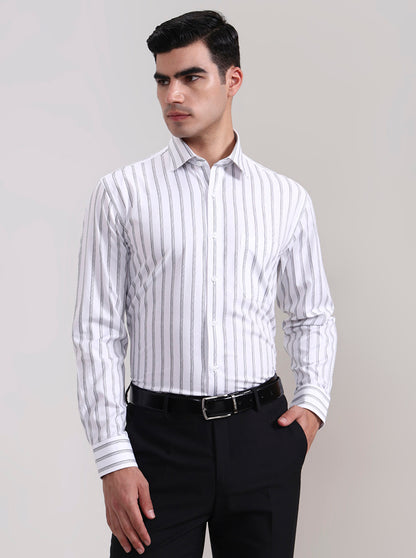 White Striped Regular Fit Formal Shirt | JadeBlue