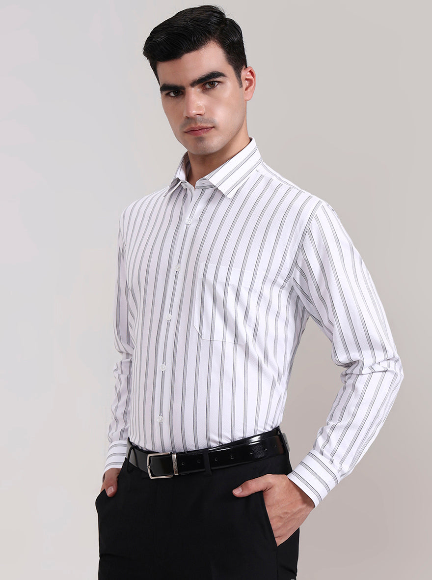White Striped Regular Fit Formal Shirt | JadeBlue