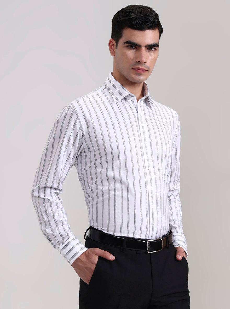White Striped Regular Fit Formal Shirt | JadeBlue