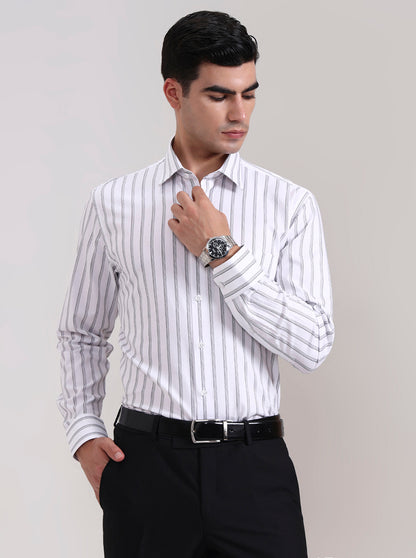 White Striped Regular Fit Formal Shirt | JadeBlue