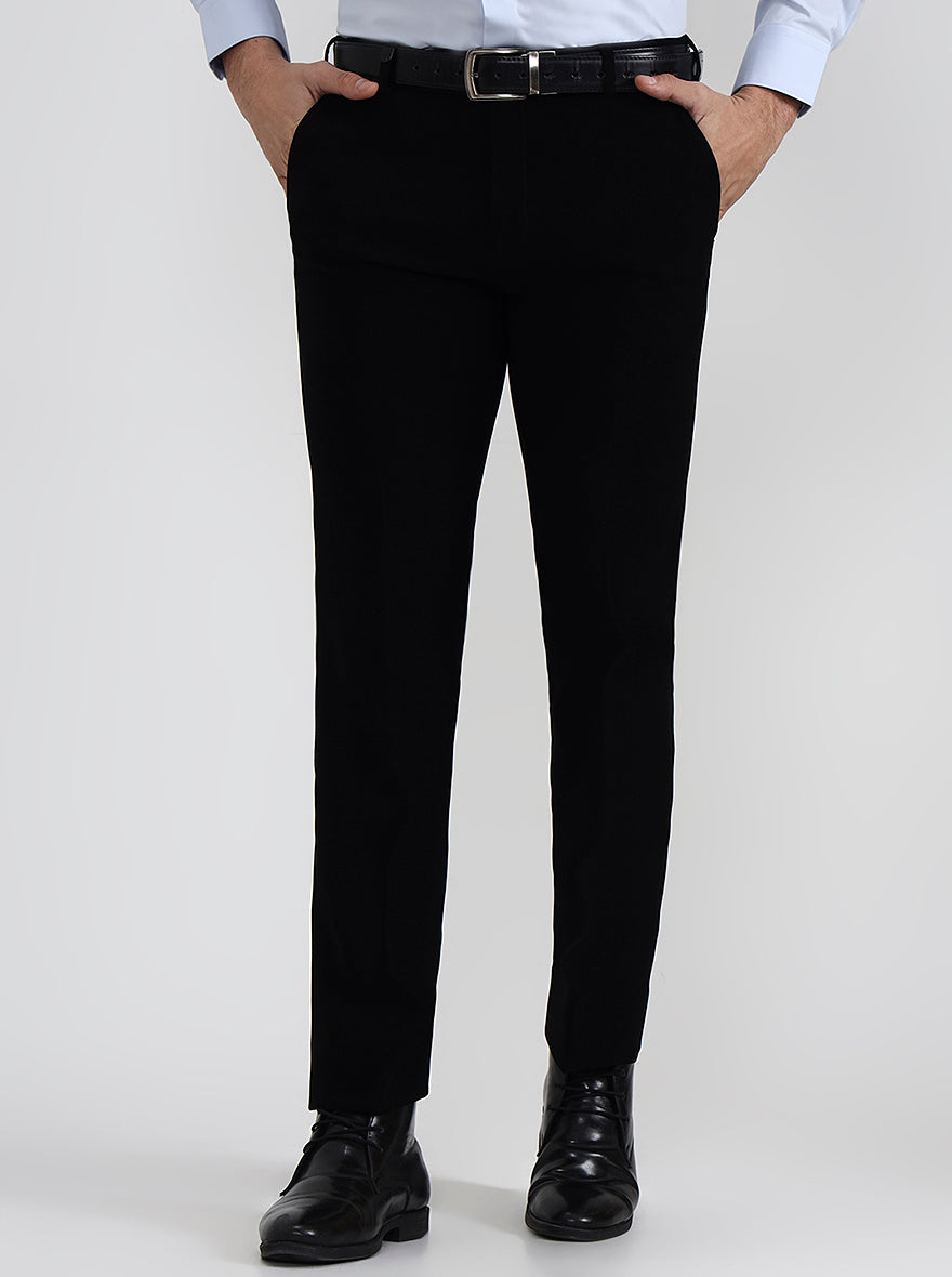 Black Solid Slim Fit Formal Trouser | Wyre