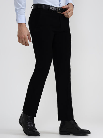 Black Solid Slim Fit Formal Trouser | Wyre