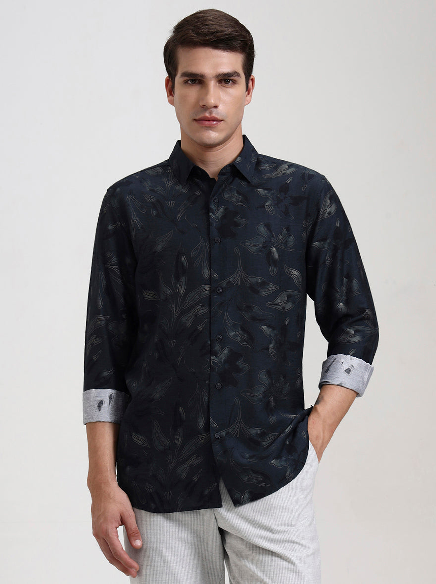 Green Printed Slim Fit Casual Shirt | JadeBlue