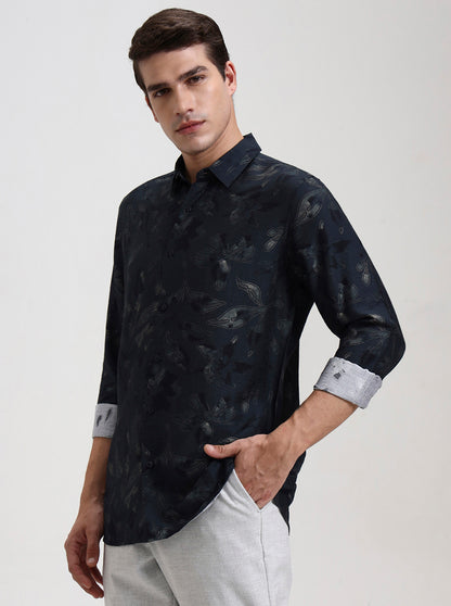 Green Printed Slim Fit Casual Shirt | JadeBlue