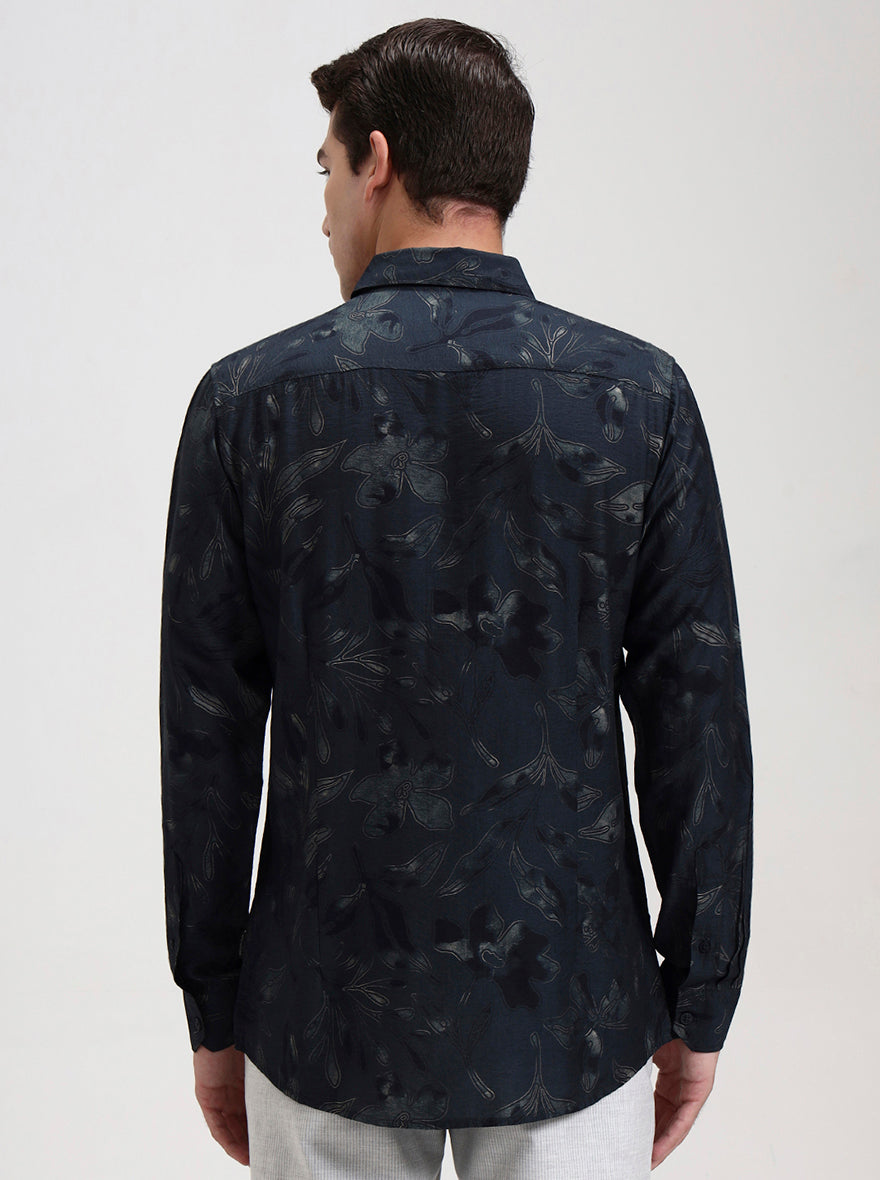 Green Printed Slim Fit Casual Shirt | JadeBlue
