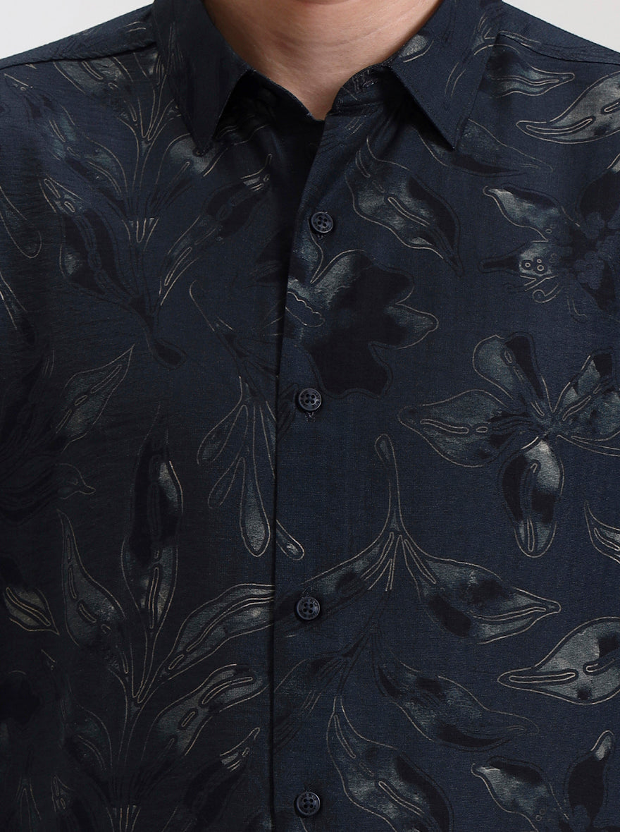 Green Printed Slim Fit Casual Shirt | JadeBlue
