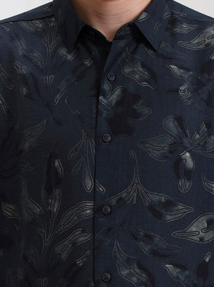Green Printed Slim Fit Casual Shirt | JadeBlue