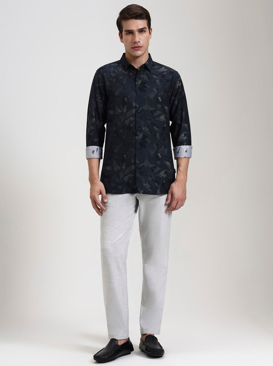 Green Printed Slim Fit Casual Shirt | JadeBlue