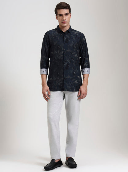 Green Printed Slim Fit Casual Shirt | JadeBlue