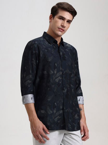 Green Printed Slim Fit Casual Shirt | JadeBlue