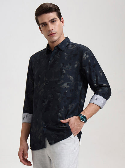 Green Printed Slim Fit Casual Shirt | JadeBlue