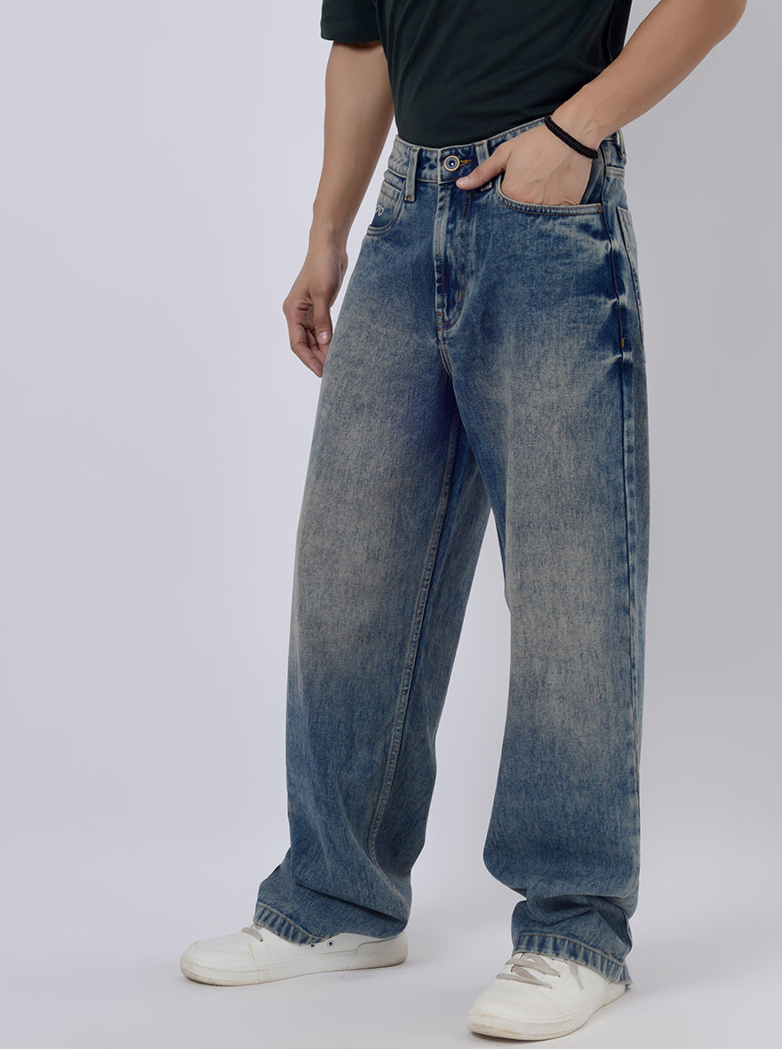 Light Blue Washed Relax Fit Baggy Denim | JadeBlue