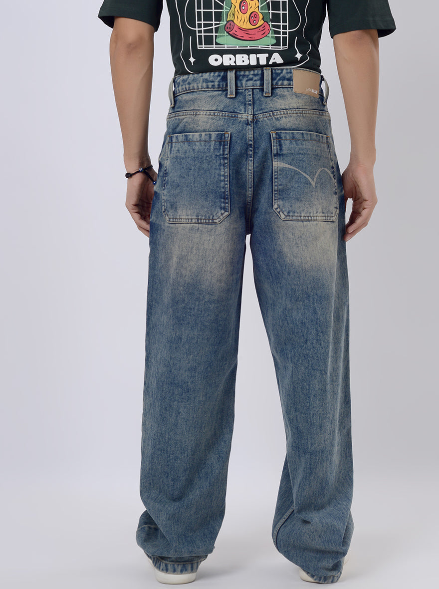 Light Blue Washed Relax Fit Baggy Denim | JadeBlue