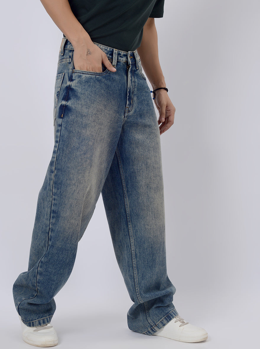 Light Blue Washed Relax Fit Baggy Denim | JadeBlue