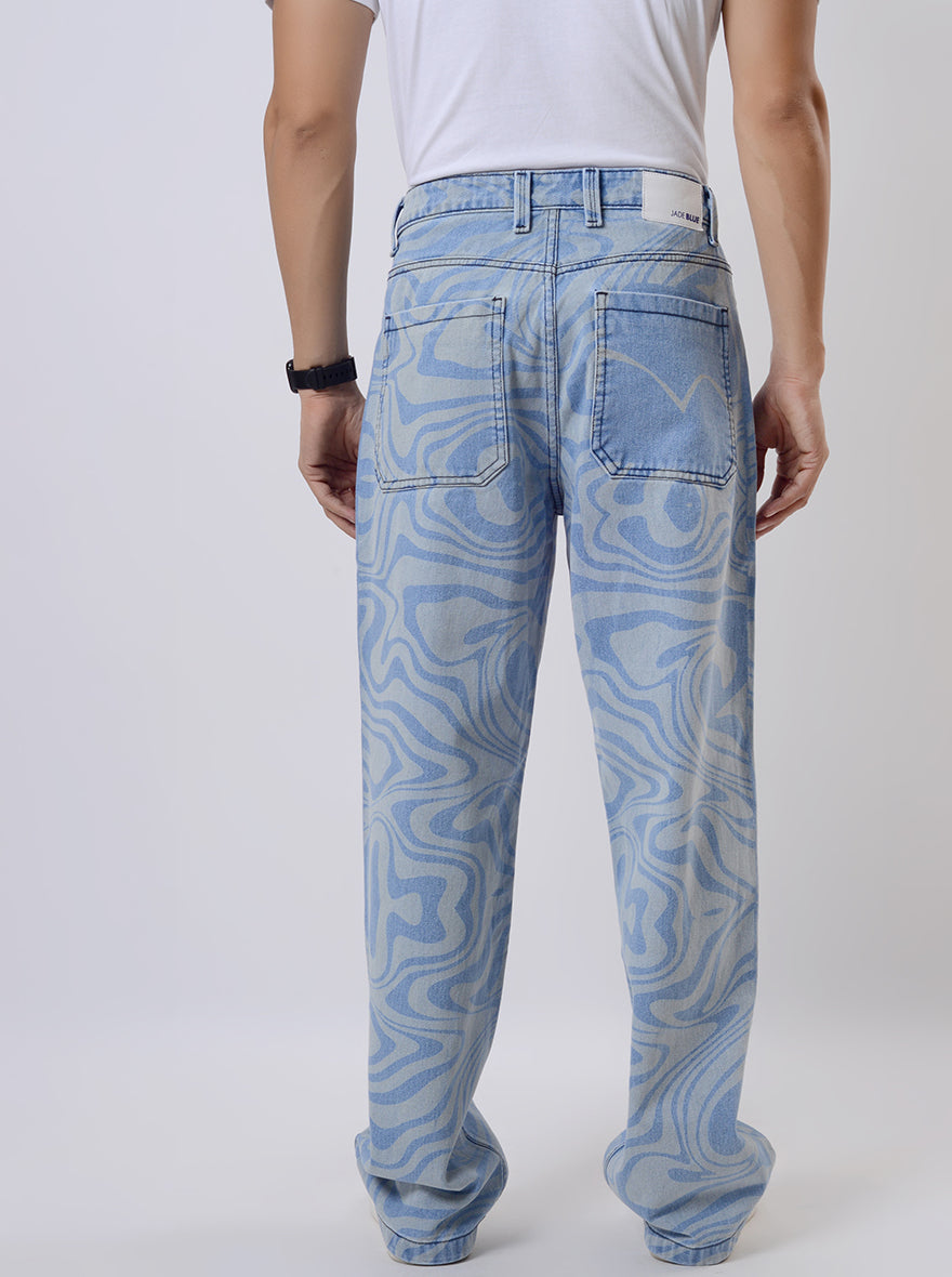 Sky Blue Washed Relax Fit Baggy Denim | JadeBlue