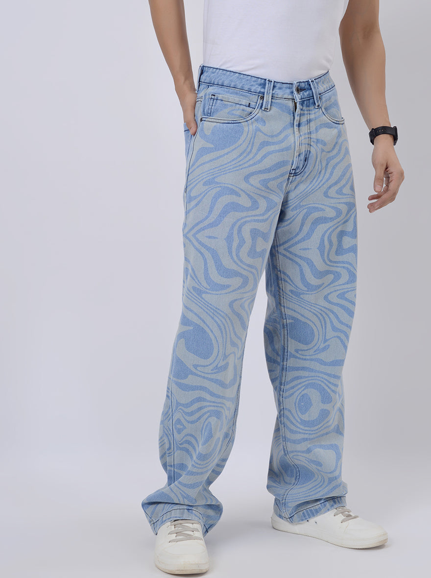 Sky Blue Washed Relax Fit Baggy Denim | JadeBlue