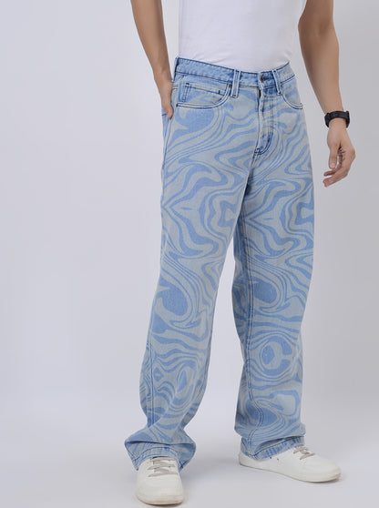 Sky Blue Washed Relax Fit Baggy Denim | JadeBlue