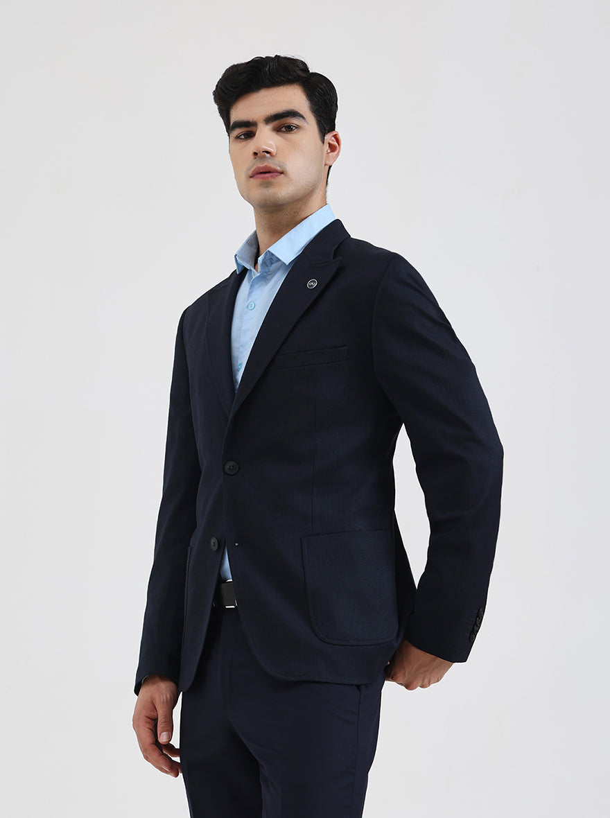 Blue Solid Regular Fit Blazer | Wyre