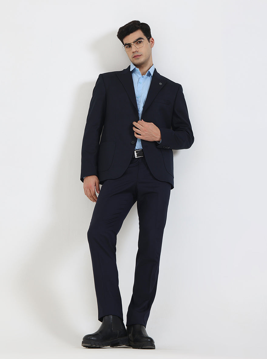 Blue Solid Regular Fit Blazer | Wyre