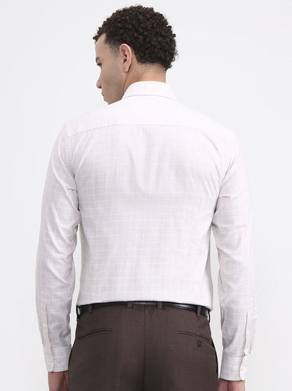 White & Fawn Checked Slim Fit Formal Shirt | JadeBlue Youth