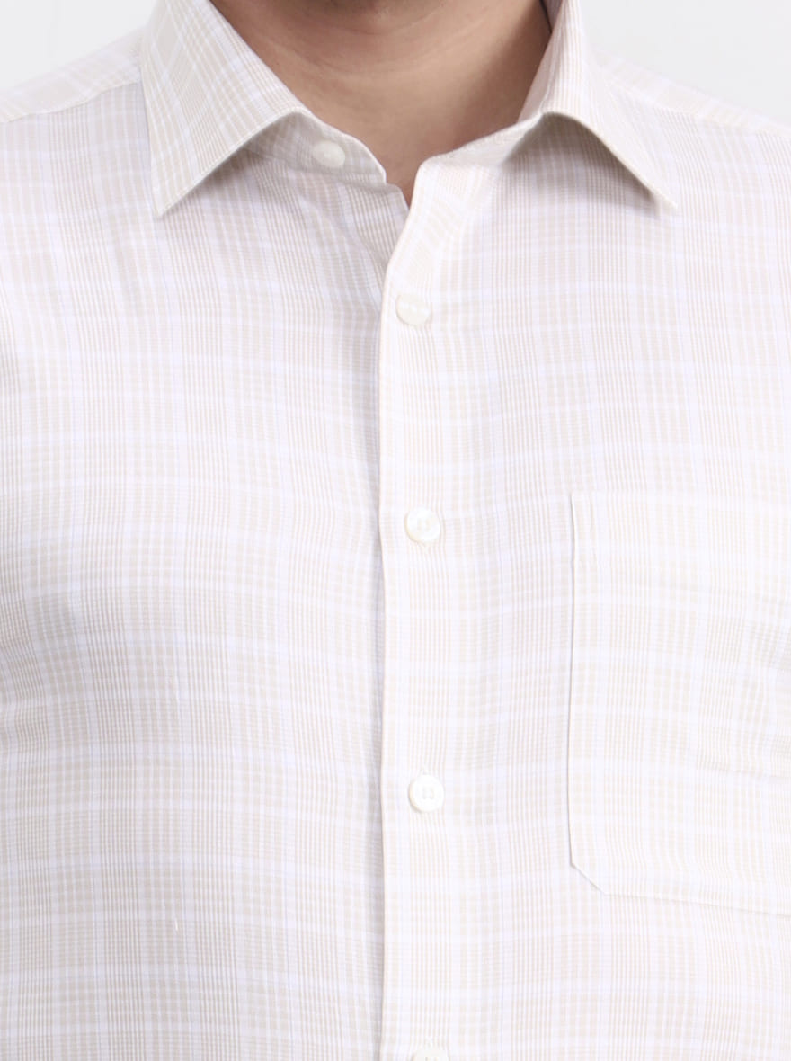 White & Fawn Checked Slim Fit Formal Shirt | JadeBlue Youth