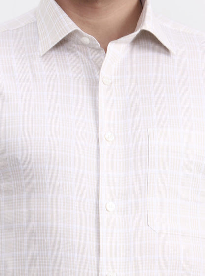 White & Fawn Checked Slim Fit Formal Shirt | JadeBlue Youth