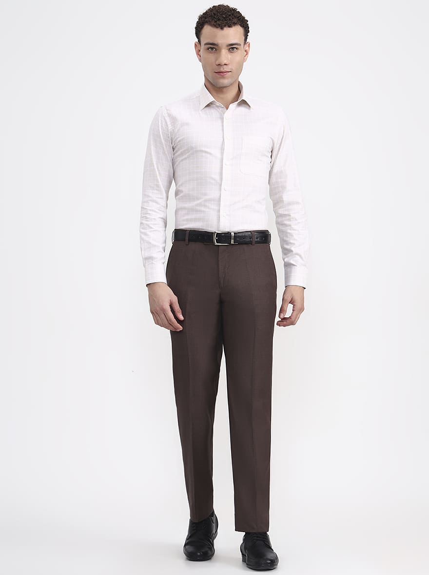 White & Fawn Checked Slim Fit Formal Shirt | JadeBlue Youth