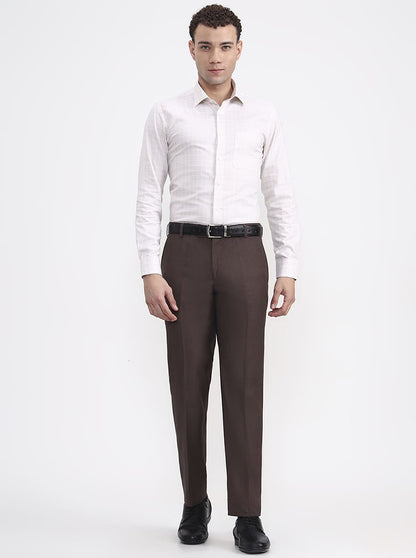White & Fawn Checked Slim Fit Formal Shirt | JadeBlue Youth