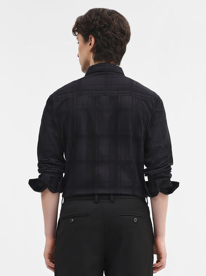 Black Checked Slim Fit Casual Shirt | Greenfibre