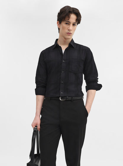 Black Checked Slim Fit Casual Shirt | Greenfibre